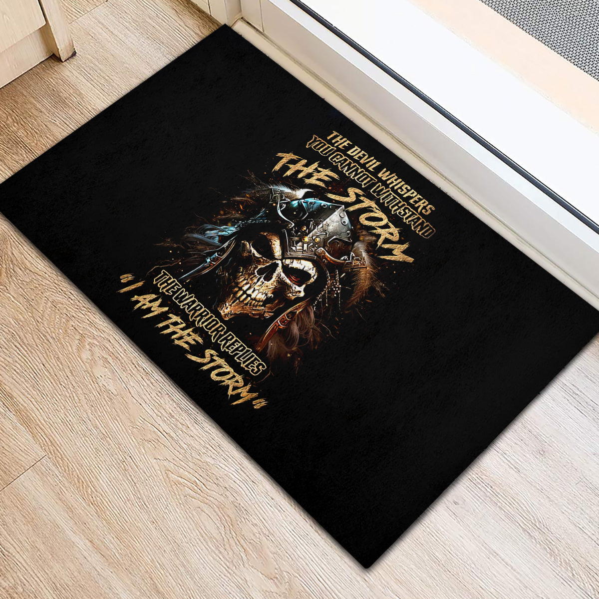 Warrior Skull Rubber Doormat The Warrior Replies Iam The Storm - Wonder Print Shop