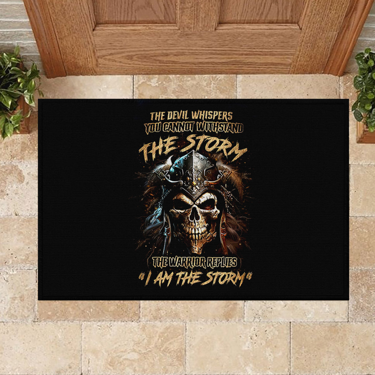 Warrior Skull Rubber Doormat The Warrior Replies Iam The Storm - Wonder Print Shop