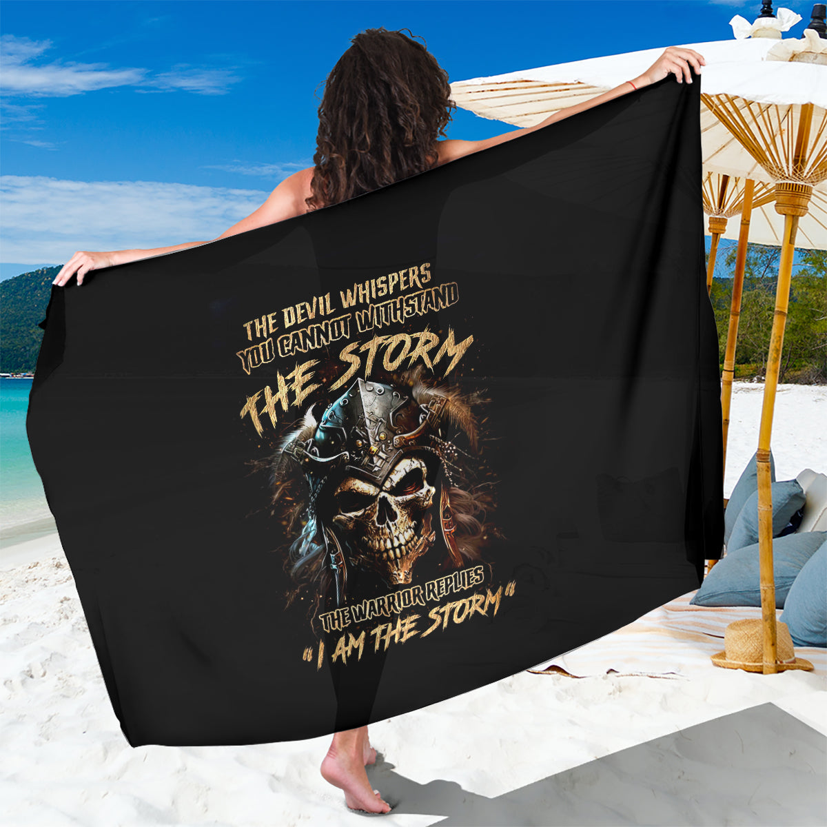 Warrior Skull Sarong The Warrior Replies Iam The Storm - Wonder Print Shop