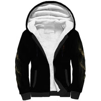 Black sherpa-lined hoodie with white fleece interior and hood, front view