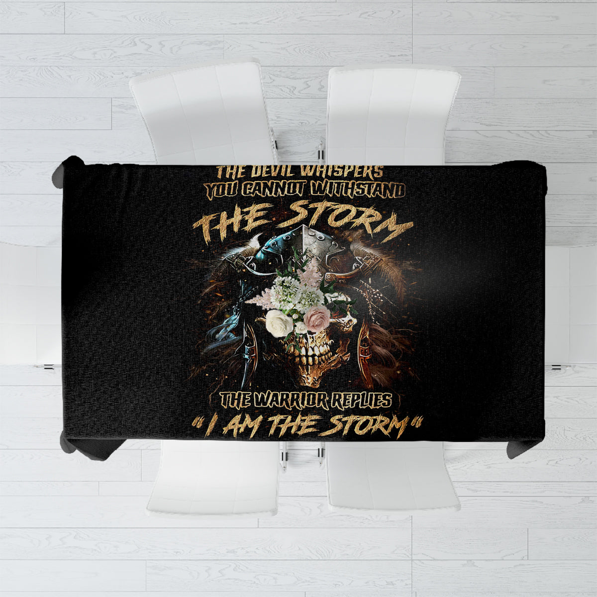 Warrior Skull Tablecloth The Warrior Replies Iam The Storm - Wonder Print Shop