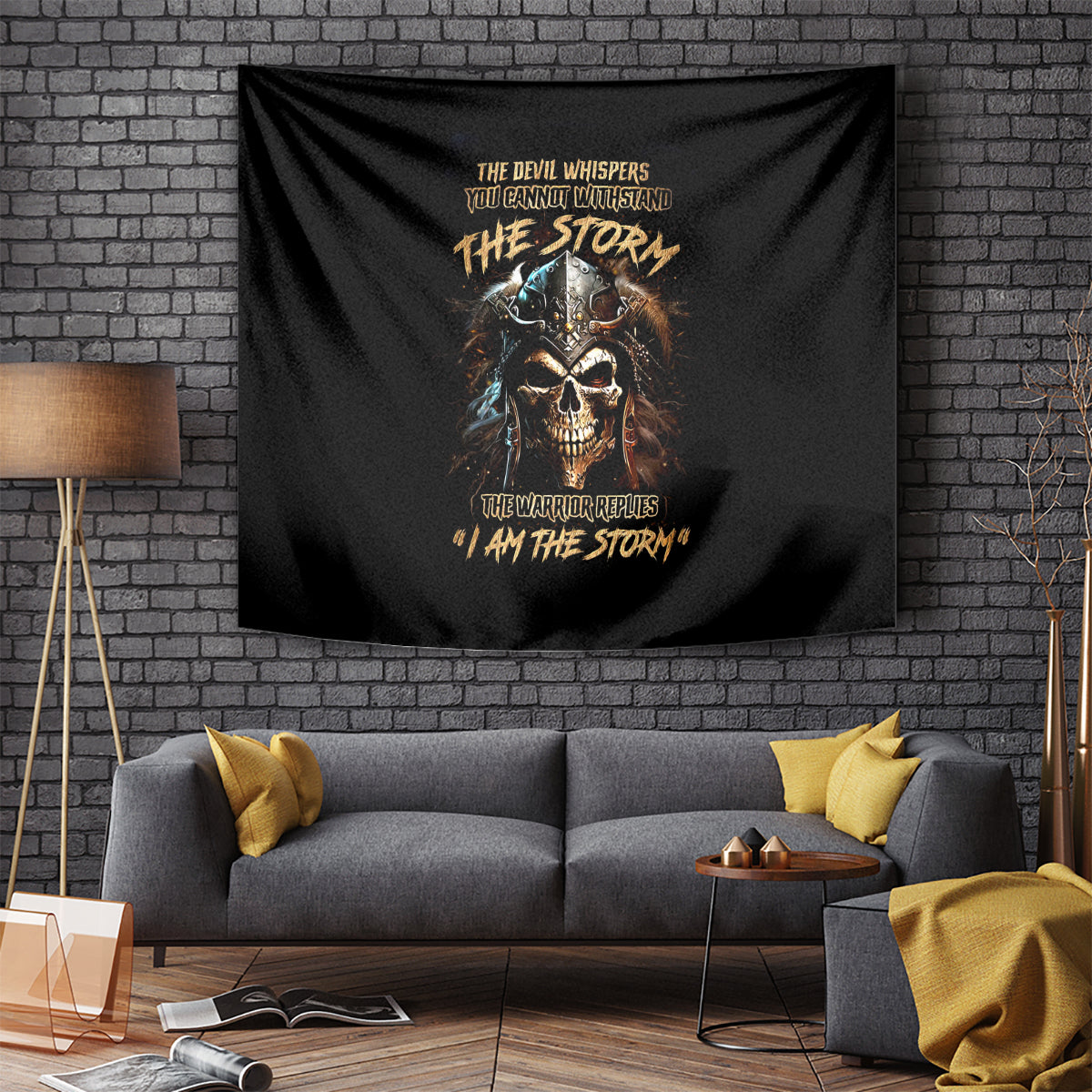 Warrior Skull Tapestry The Warrior Replies Iam The Storm - Wonder Print Shop