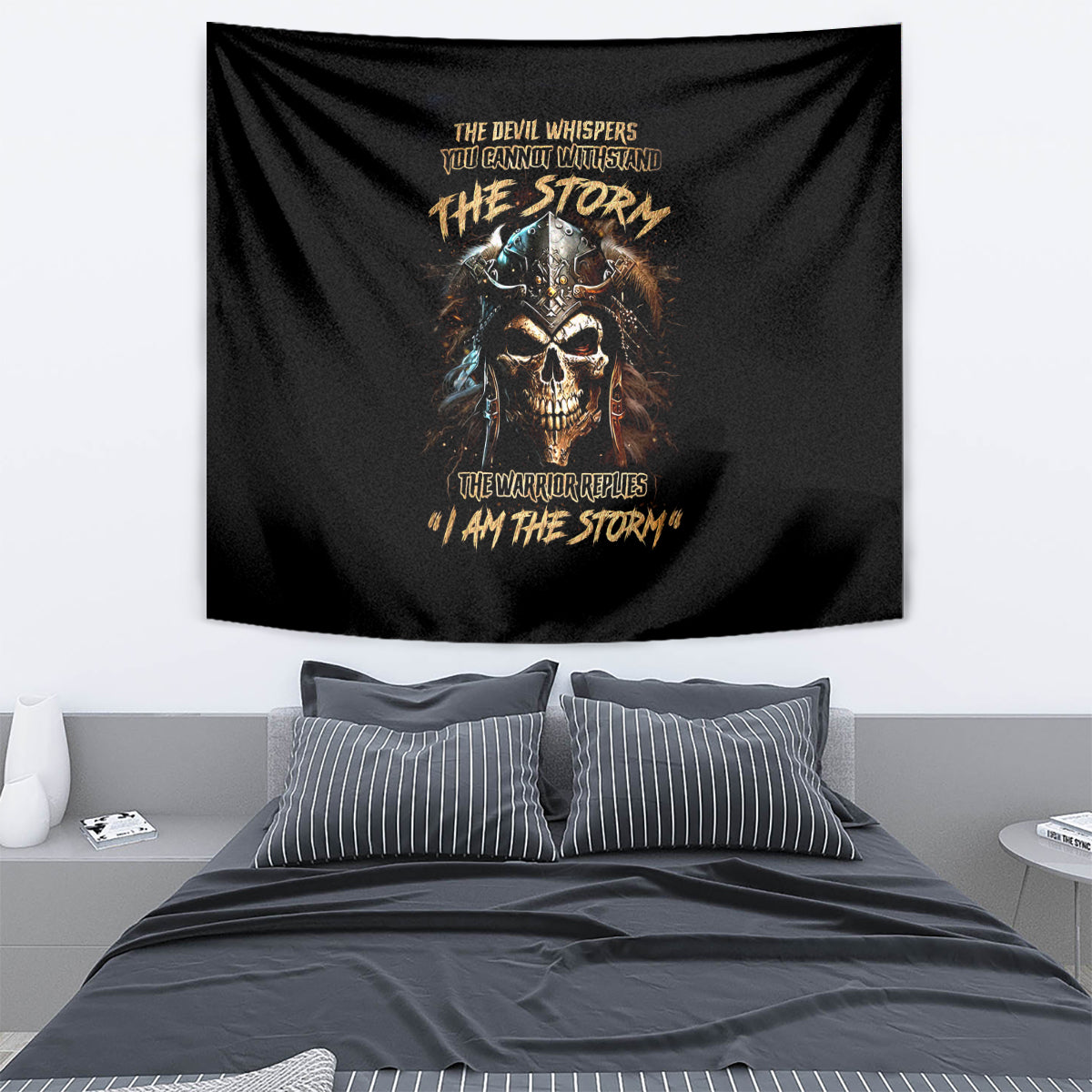 Warrior Skull Tapestry The Warrior Replies Iam The Storm - Wonder Print Shop