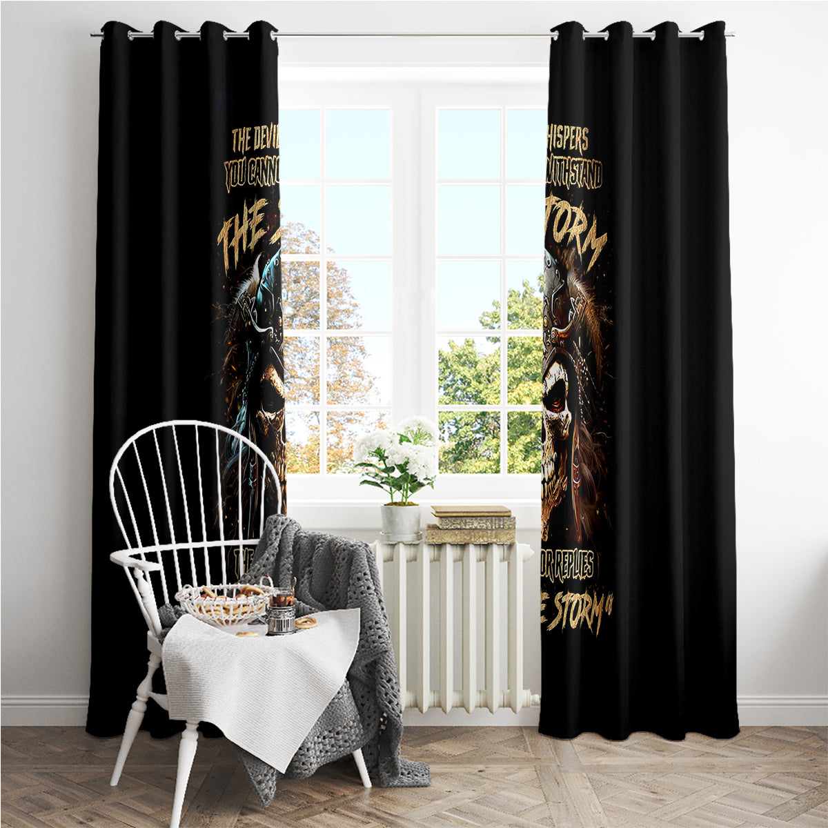 Warrior Skull Window Curtain The Warrior Replies Iam The Storm - Wonder Print Shop
