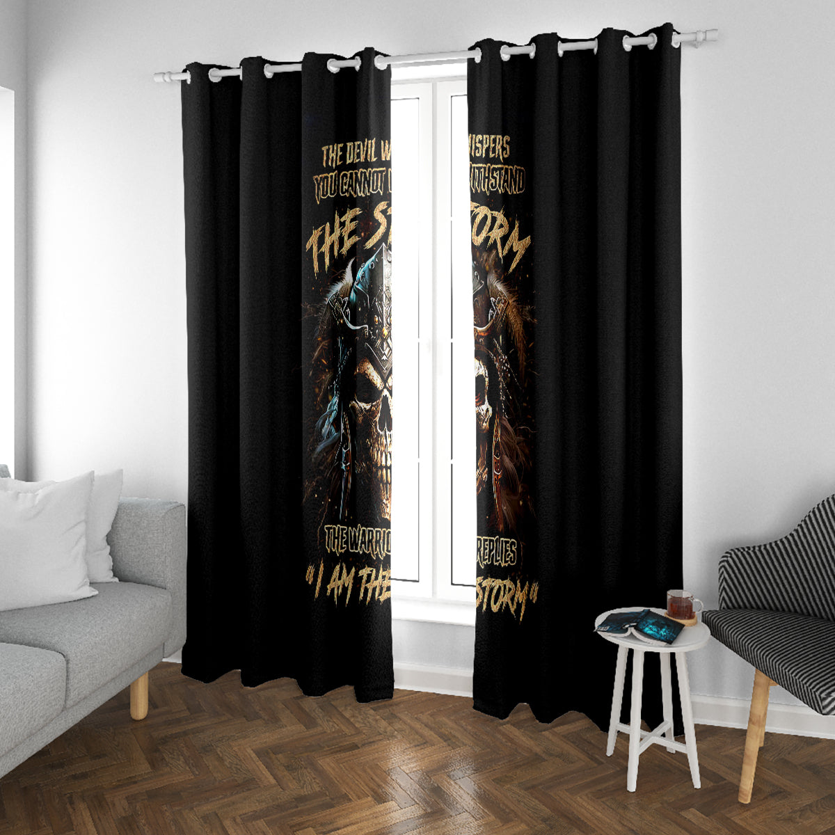 Warrior Skull Window Curtain The Warrior Replies Iam The Storm - Wonder Print Shop