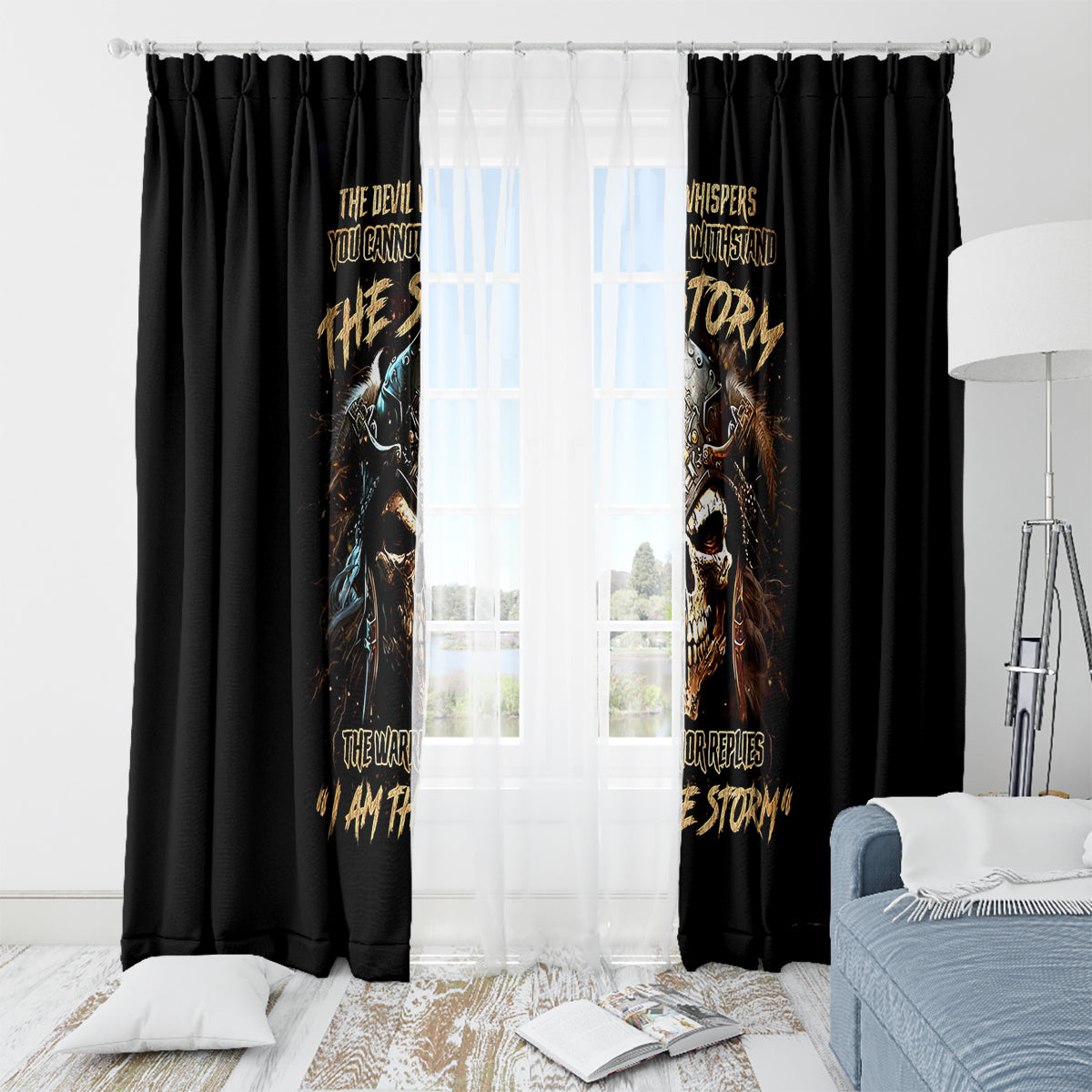 Warrior Skull Window Curtain The Warrior Replies Iam The Storm - Wonder Print Shop