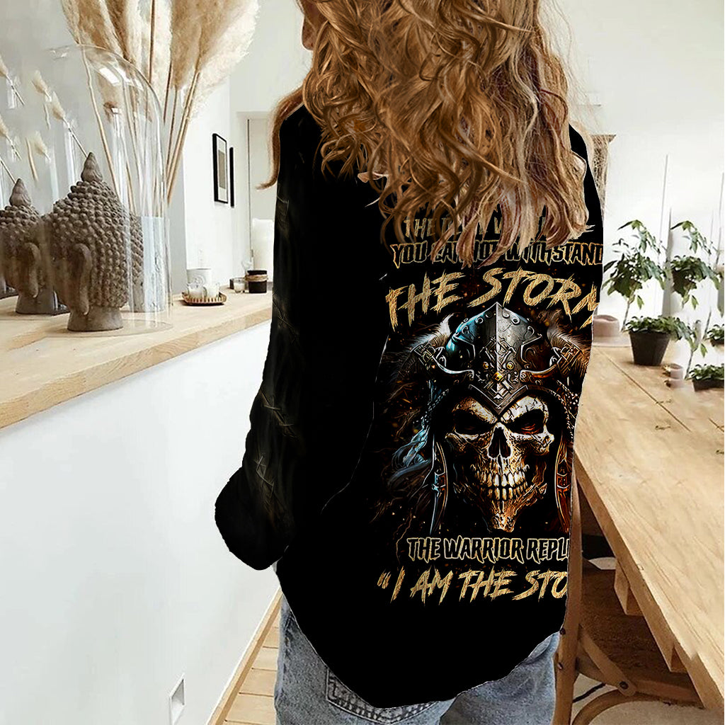 Warrior Skull Women Casual Shirt The Warrior Replies Iam The Storm - Wonder Print Shop