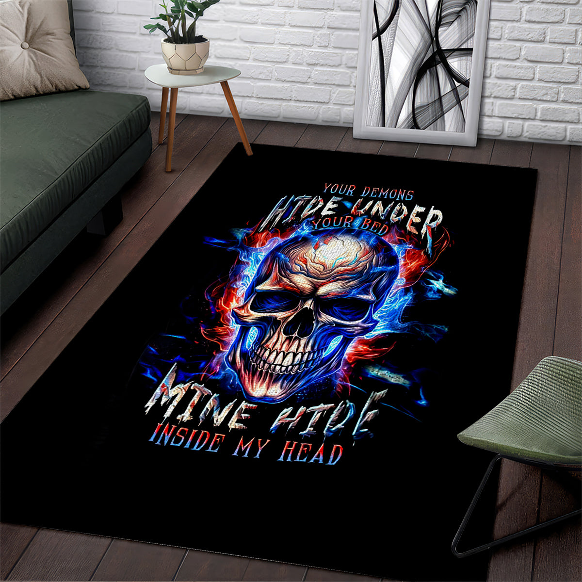 Fire Skull Area Rug Your Demon Hide Under Your Bed - Wonder Print Shop