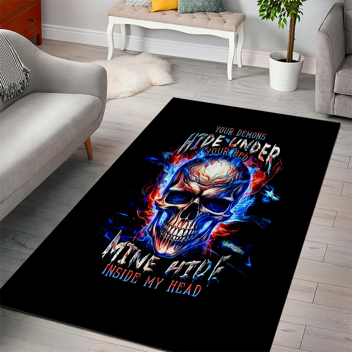 Fire Skull Area Rug Your Demon Hide Under Your Bed - Wonder Print Shop