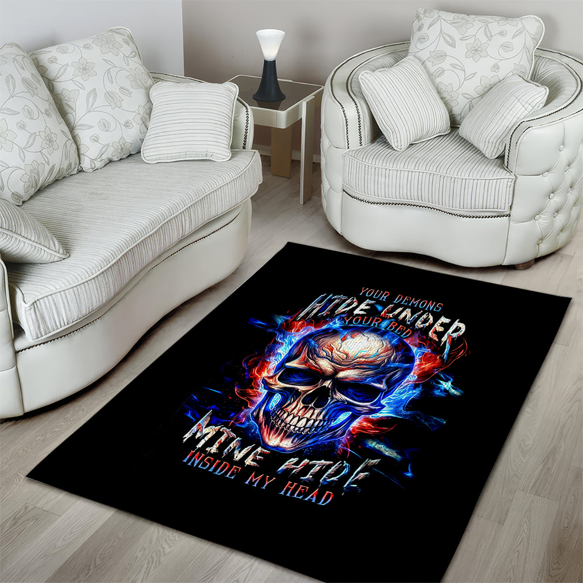 Fire Skull Area Rug Your Demon Hide Under Your Bed - Wonder Print Shop