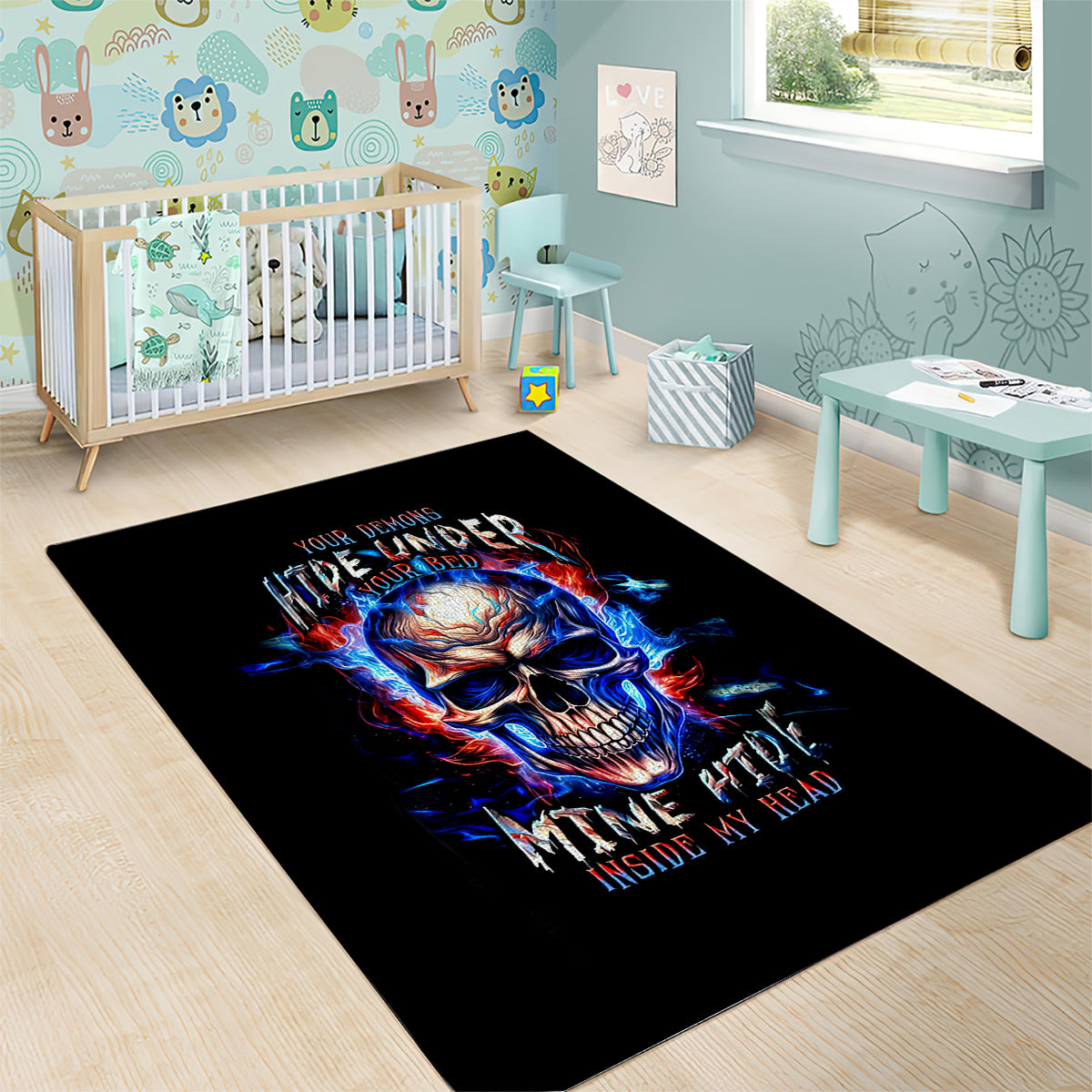 Fire Skull Area Rug Your Demon Hide Under Your Bed - Wonder Print Shop