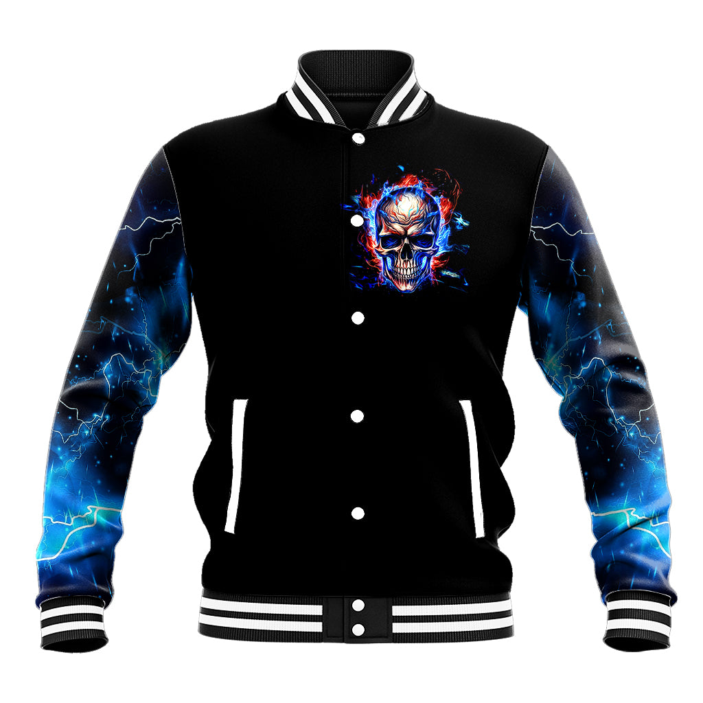 Fire Skull Baseball Jacket Your Demon Hide Under Your Bed - Wonder Print Shop