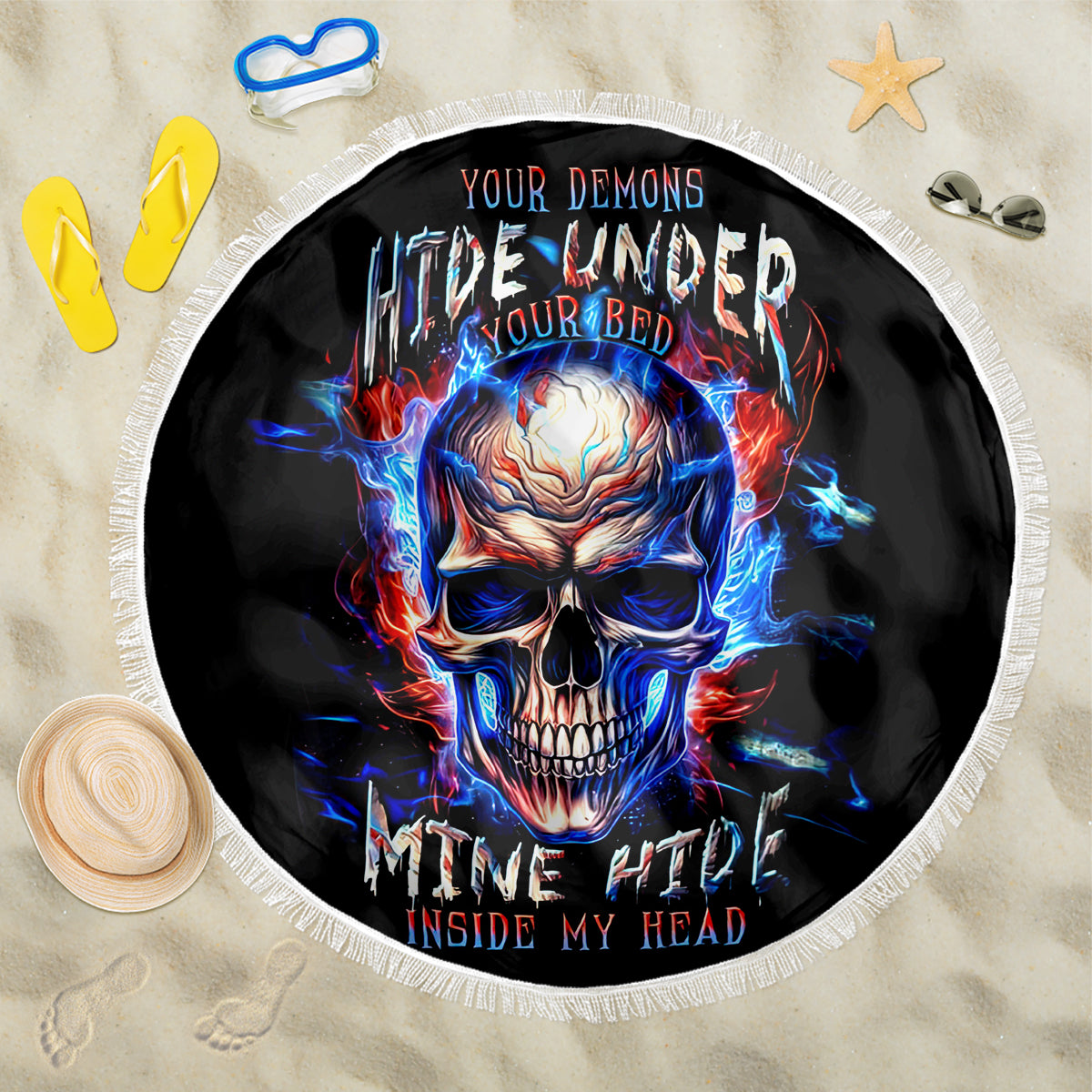 Fire Skull Beach Blanket Your Demon Hide Under Your Bed - Wonder Print Shop