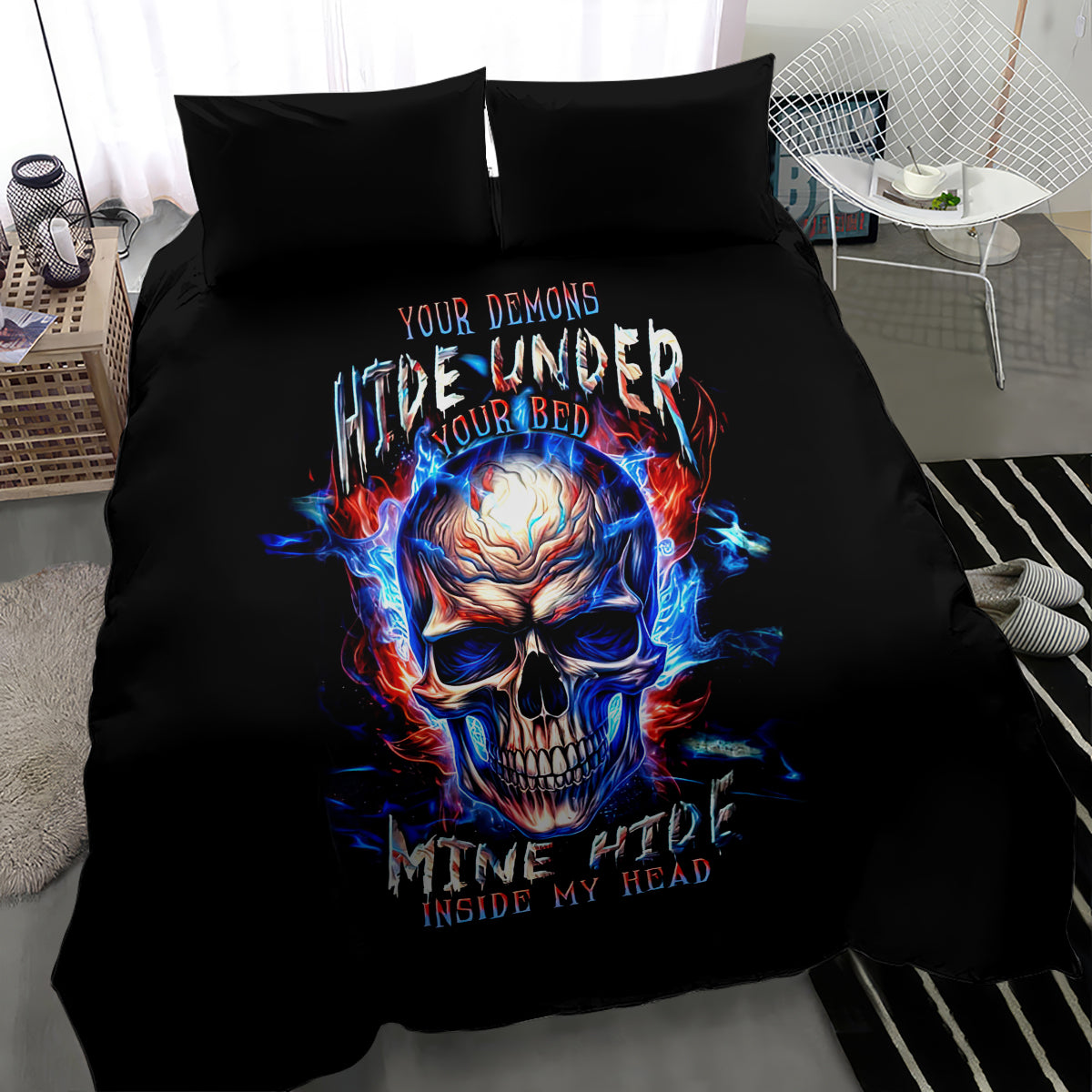 Fire Skull Bedding Set Your Demon Hide Under Your Bed - Wonder Print Shop