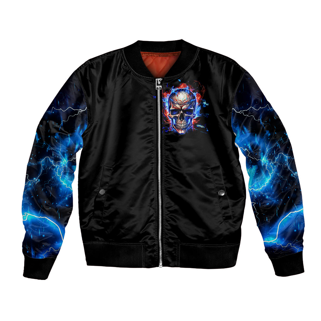 Fire Skull Bomber Jacket Your Demon Hide Under Your Bed - Wonder Print Shop