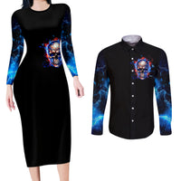 Fire Skull Couples Matching Long Sleeve Bodycon Dress and Long Sleeve Button Shirts Your Demon Hide Under Your Bed - Wonder Print Shop