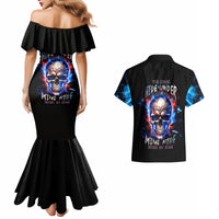 Fire Skull Couples Matching Mermaid Dress and Hawaiian Shirt Your Demon Hide Under Your Bed - Wonder Print Shop