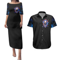 Fire Skull Couples Matching Puletasi Dress and Hawaiian Shirt Your Demon Hide Under Your Bed - Wonder Print Shop
