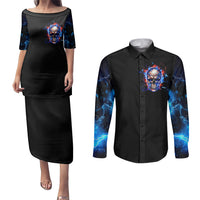 Fire Skull Couples Matching Puletasi Dress and Long Sleeve Button Shirts Your Demon Hide Under Your Bed - Wonder Print Shop