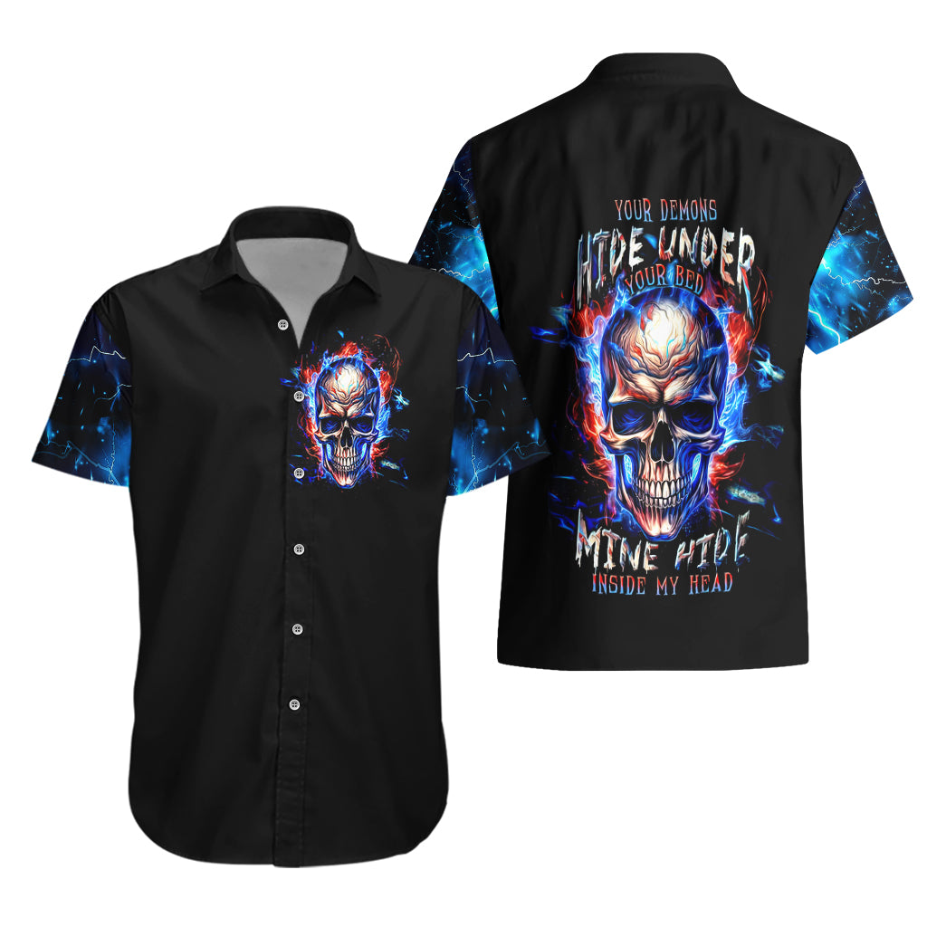 Fire Skull Hawaiian Shirt Your Demon Hide Under Your Bed - Wonder Print Shop