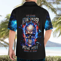 Fire Skull Hawaiian Shirt Your Demon Hide Under Your Bed - Wonder Print Shop