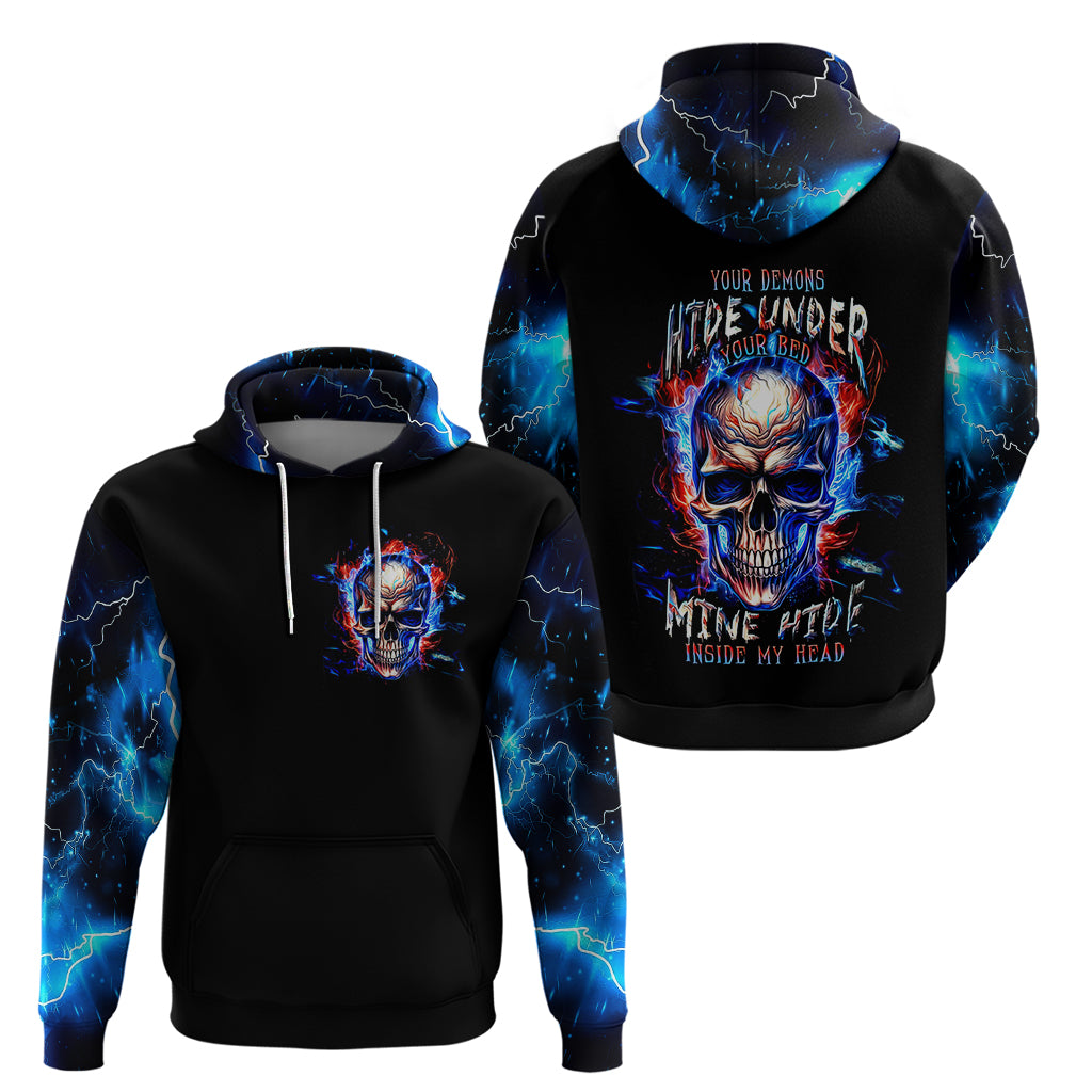 Fire Skull Hoodie Your Demon Hide Under Your Bed - Wonder Print Shop