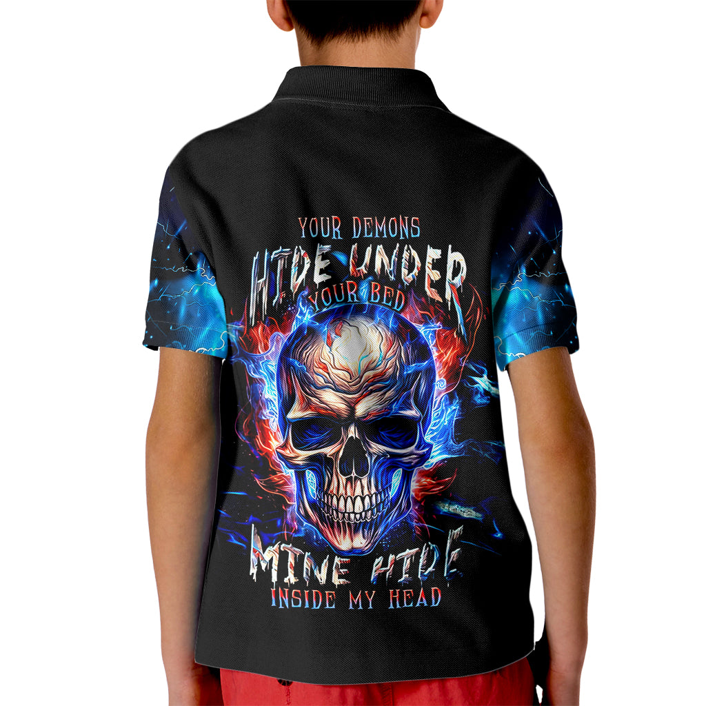Fire Skull Kid Polo Shirt Your Demon Hide Under Your Bed - Wonder Print Shop