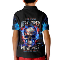 Fire Skull Kid Polo Shirt Your Demon Hide Under Your Bed - Wonder Print Shop