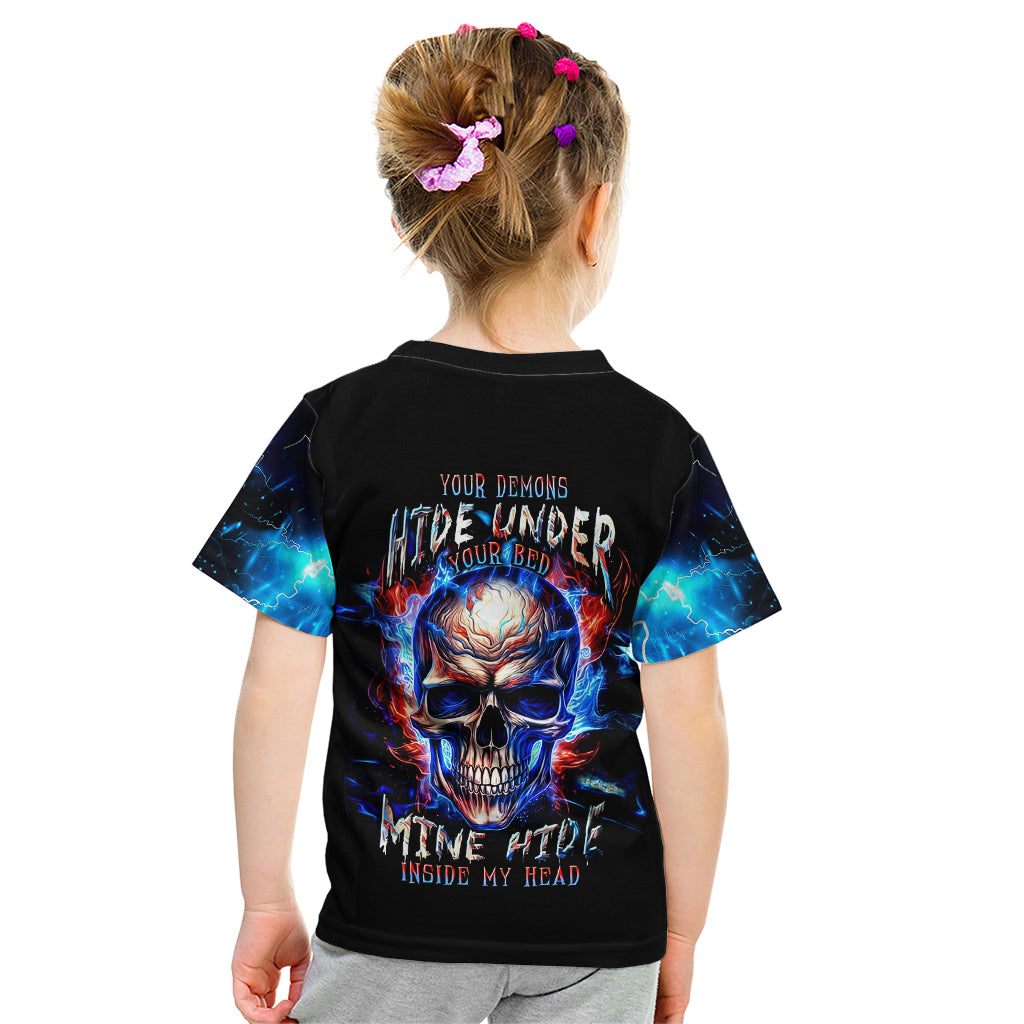 Fire Skull Kid T Shirt Your Demon Hide Under Your Bed - Wonder Print Shop