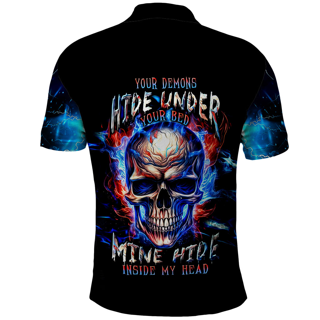 Fire Skull Polo Shirt Your Demon Hide Under Your Bed - Wonder Print Shop