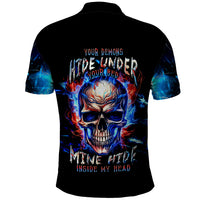 Fire Skull Polo Shirt Your Demon Hide Under Your Bed - Wonder Print Shop