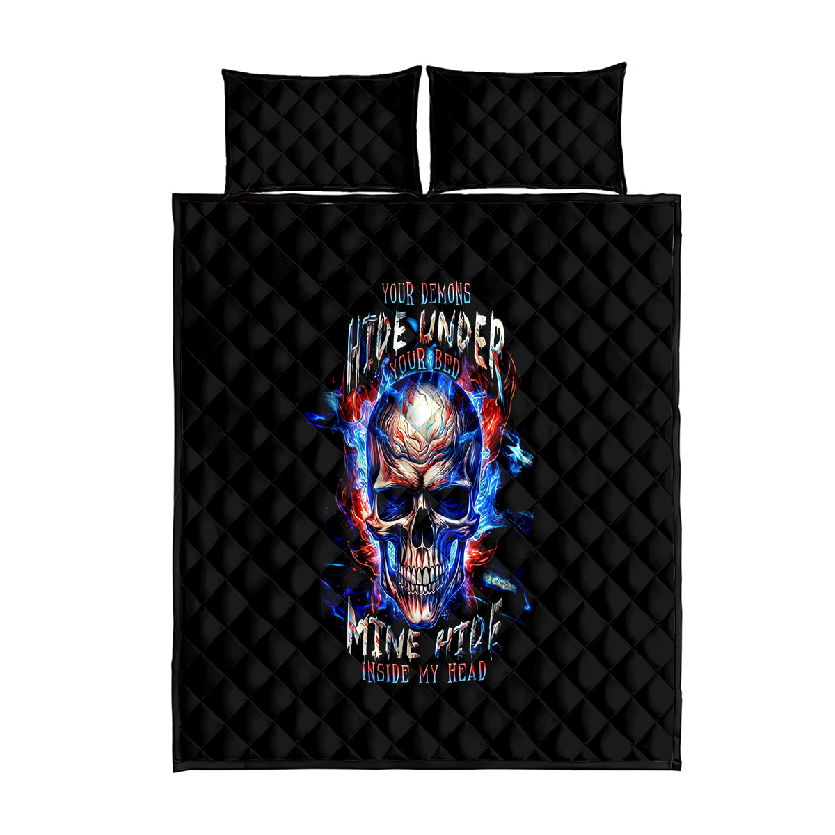 Fire Skull Quilt Bed Set Your Demon Hide Under Your Bed - Wonder Print Shop