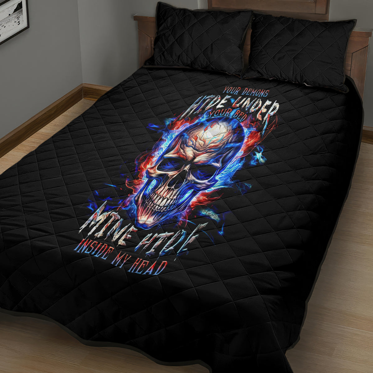 Fire Skull Quilt Bed Set Your Demon Hide Under Your Bed - Wonder Print Shop