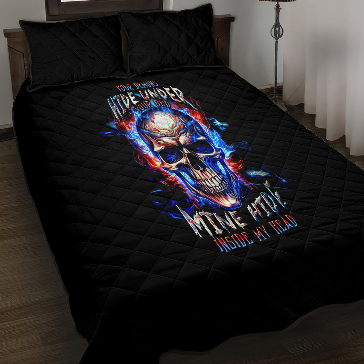 Fire Skull Quilt Bed Set Your Demon Hide Under Your Bed - Wonder Print Shop