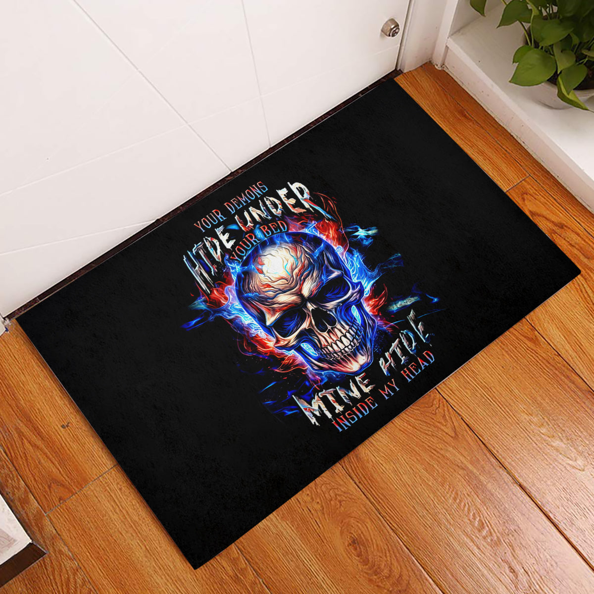 Fire Skull Rubber Doormat Your Demon Hide Under Your Bed - Wonder Print Shop