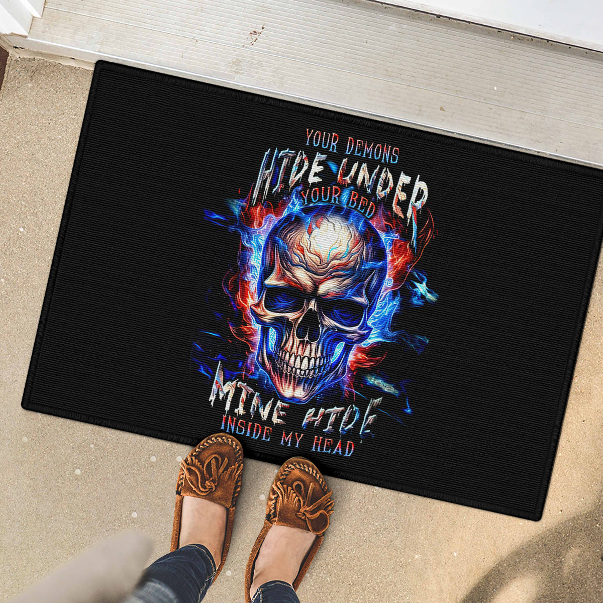 Fire Skull Rubber Doormat Your Demon Hide Under Your Bed - Wonder Print Shop