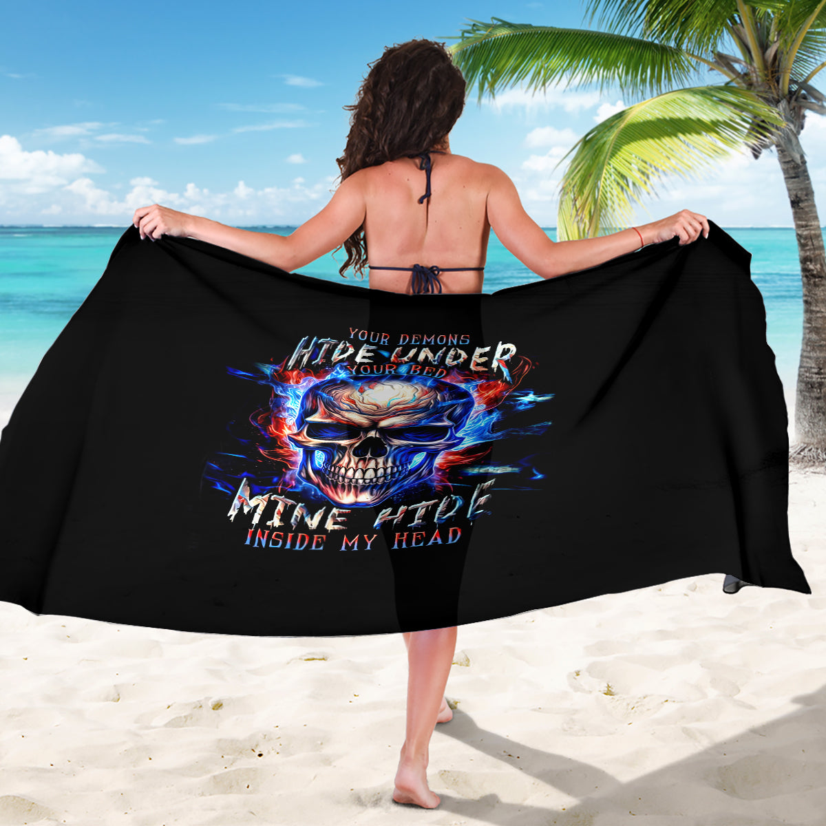 Fire Skull Sarong Your Demon Hide Under Your Bed - Wonder Print Shop