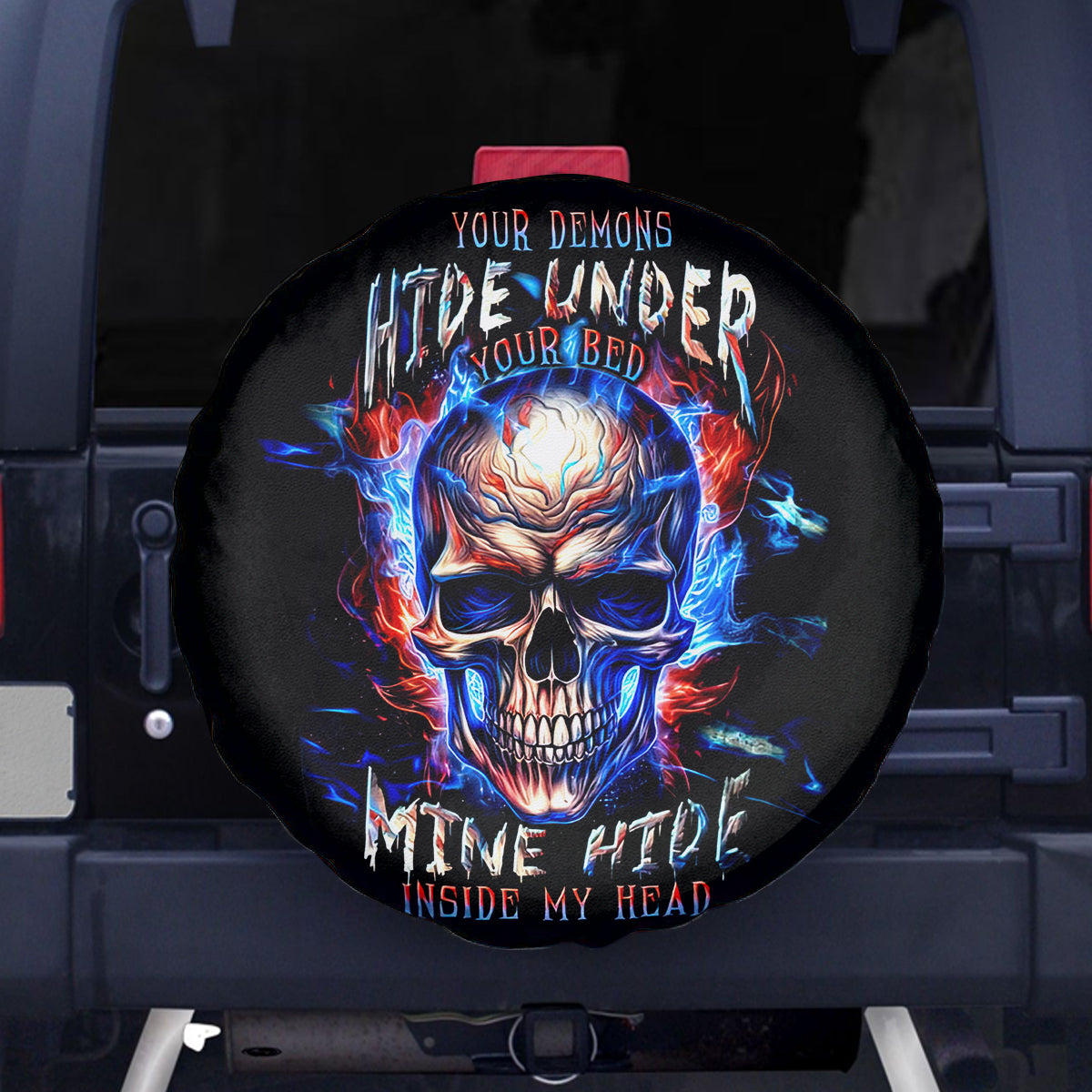 Fire Skull Spare Tire Cover Your Demon Hide Under Your Bed - Wonder Print Shop