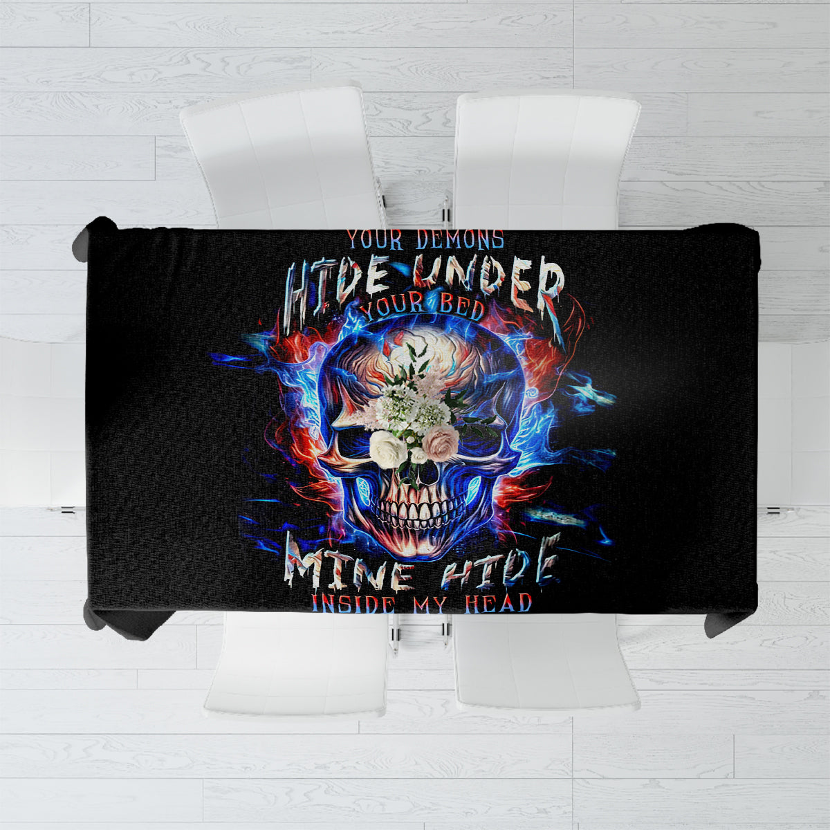 Fire Skull Tablecloth Your Demon Hide Under Your Bed - Wonder Print Shop