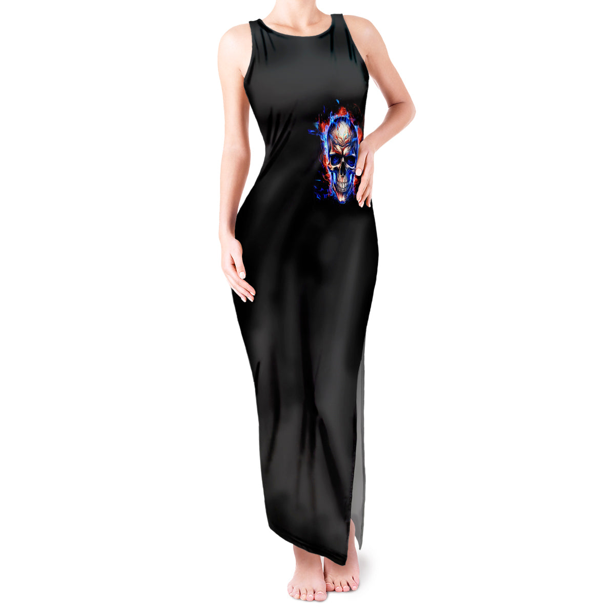 Fire Skull Tank Maxi Dress Your Demon Hide Under Your Bed - Wonder Print Shop