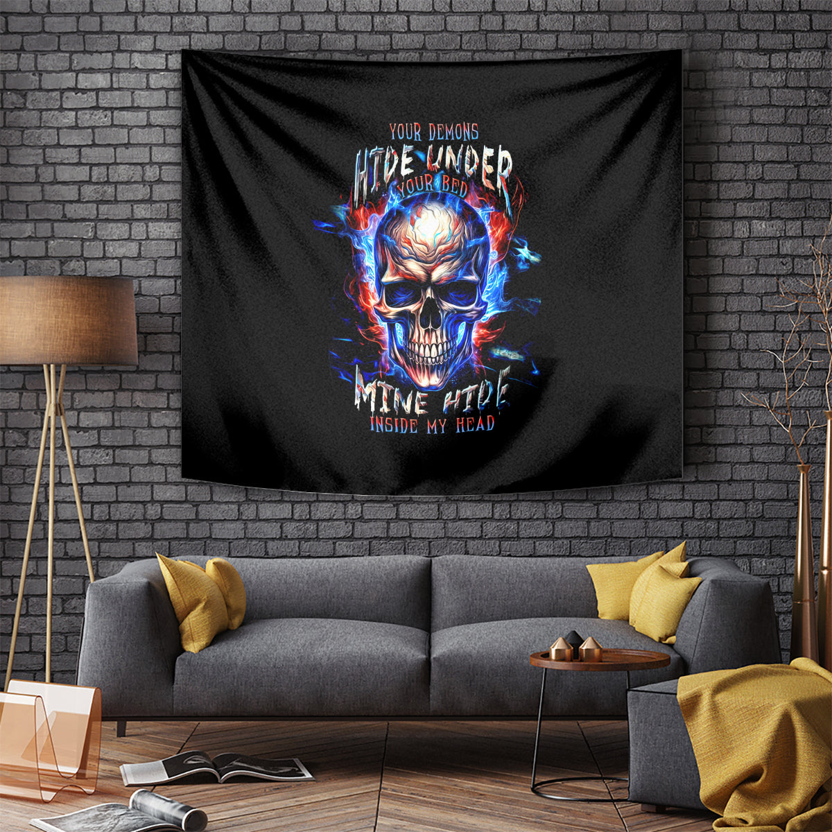 Fire Skull Tapestry Your Demon Hide Under Your Bed - Wonder Print Shop