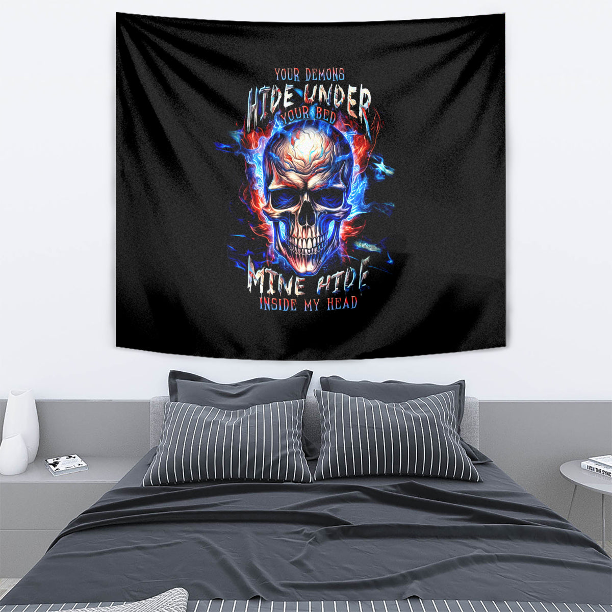 Fire Skull Tapestry Your Demon Hide Under Your Bed - Wonder Print Shop