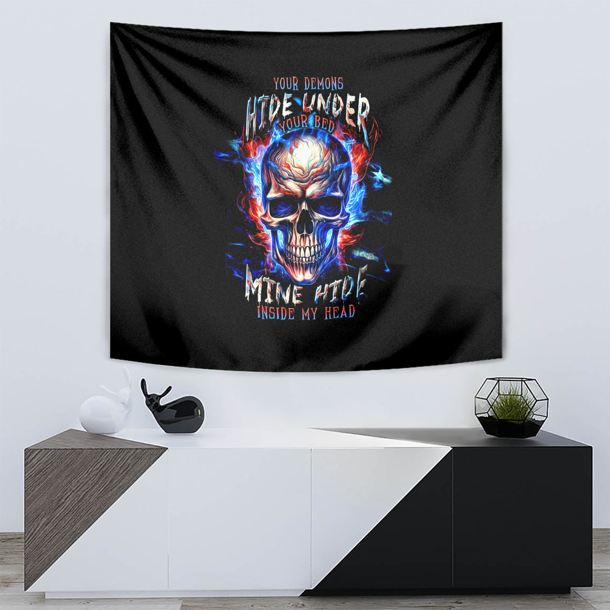 Fire Skull Tapestry Your Demon Hide Under Your Bed - Wonder Print Shop