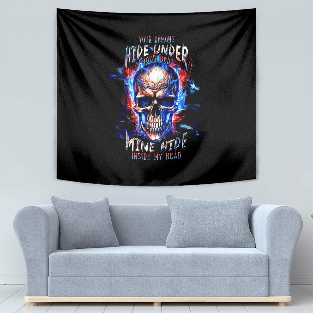 Fire Skull Tapestry Your Demon Hide Under Your Bed - Wonder Print Shop