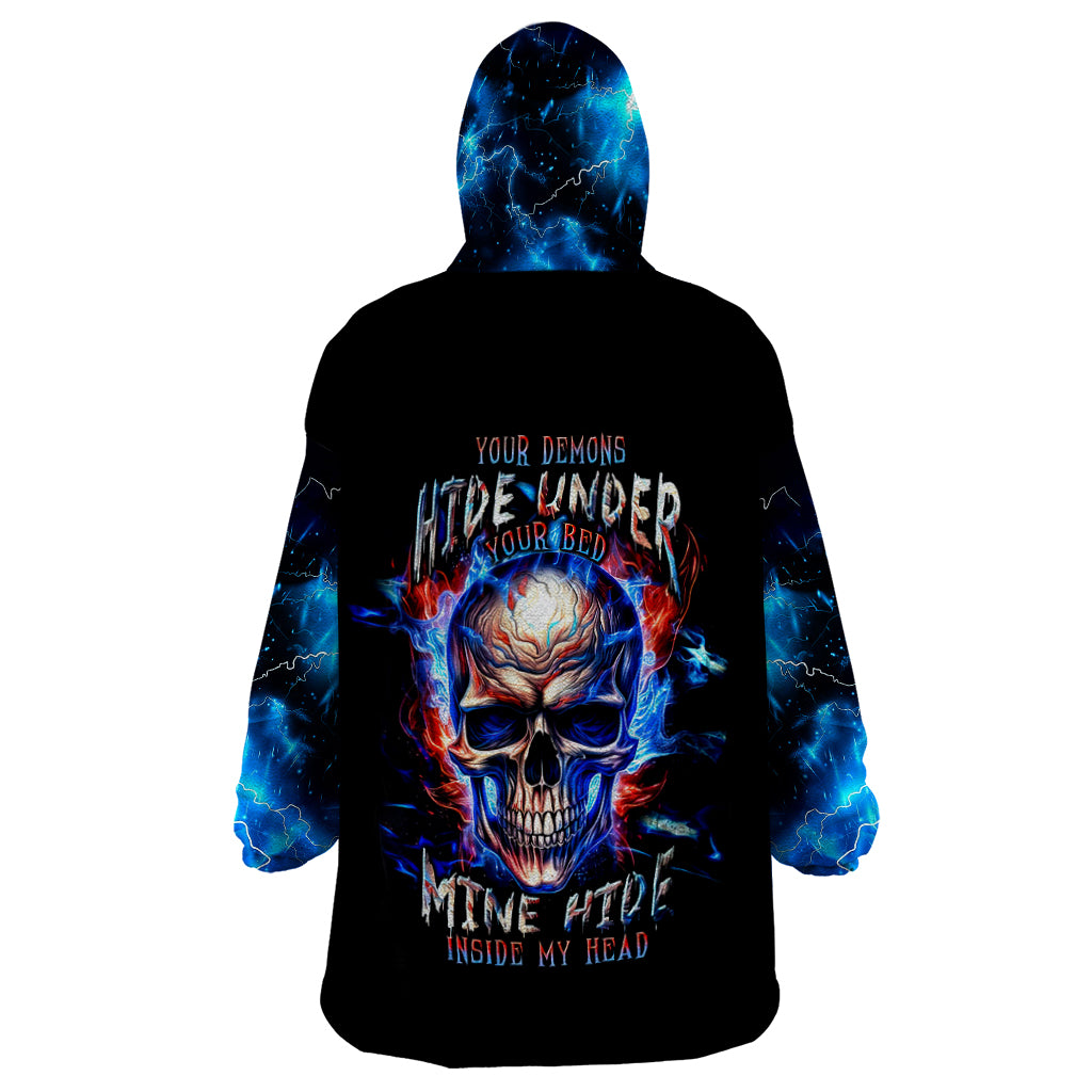 Fire Skull Wearable Blanket Hoodie Your Demon Hide Under Your Bed - Wonder Print Shop