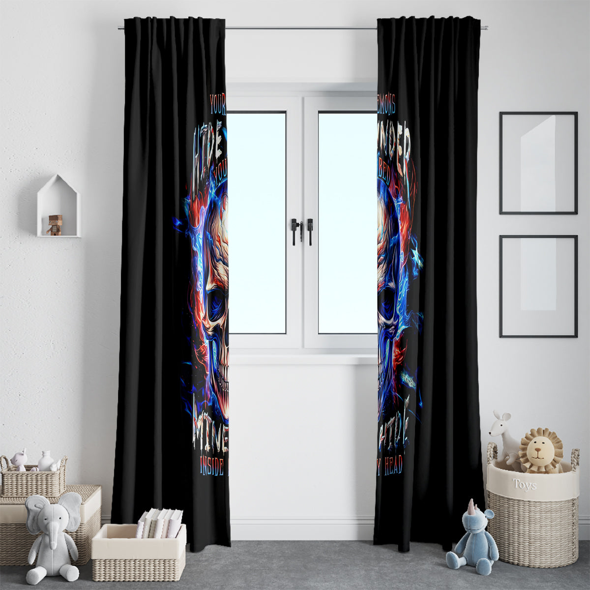 Fire Skull Window Curtain Your Demon Hide Under Your Bed - Wonder Print Shop