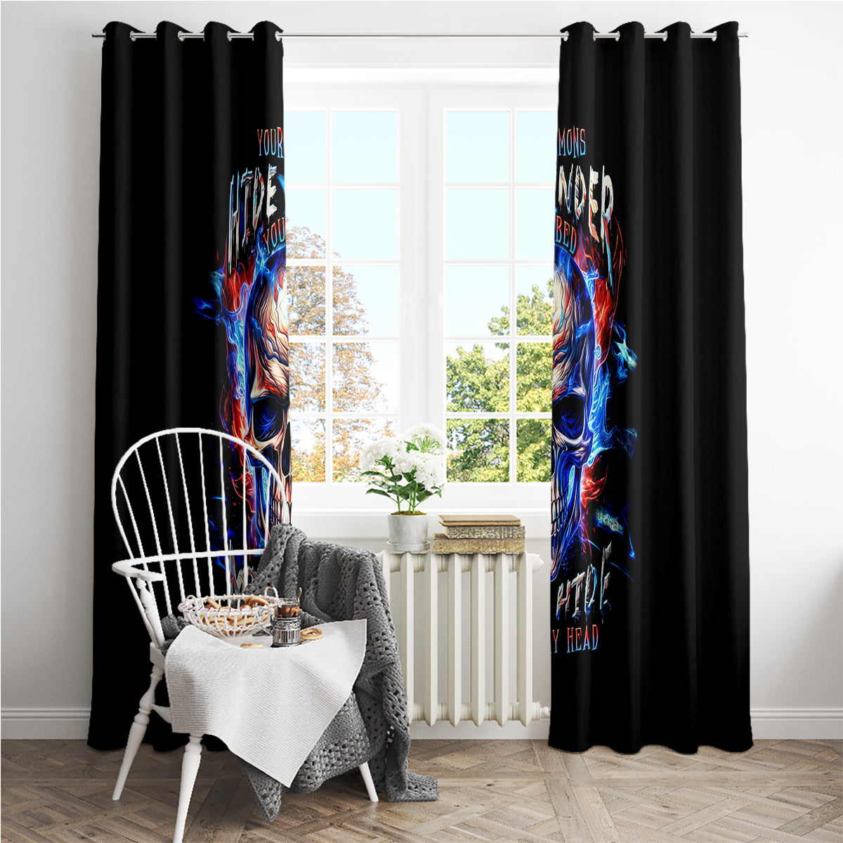 Fire Skull Window Curtain Your Demon Hide Under Your Bed - Wonder Print Shop