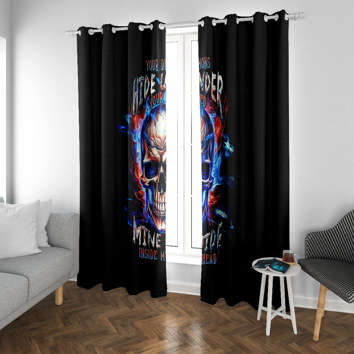 Fire Skull Window Curtain Your Demon Hide Under Your Bed - Wonder Print Shop
