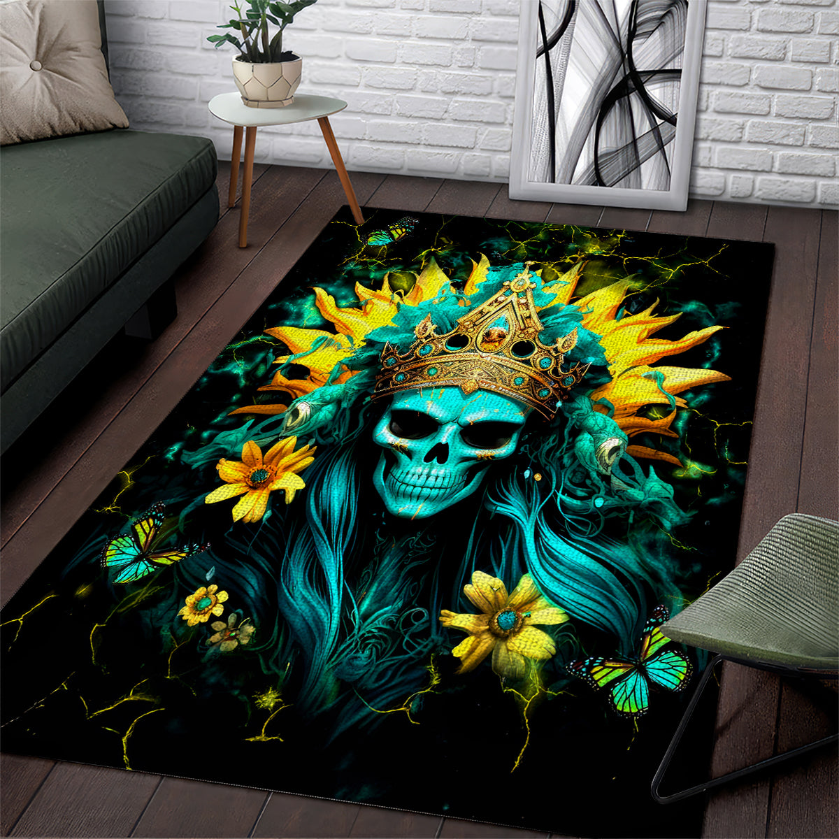 Sunflower Skull Area Rug Bitch I'm Not A Princess I'm The Fucking Queen - Wonder Print Shop