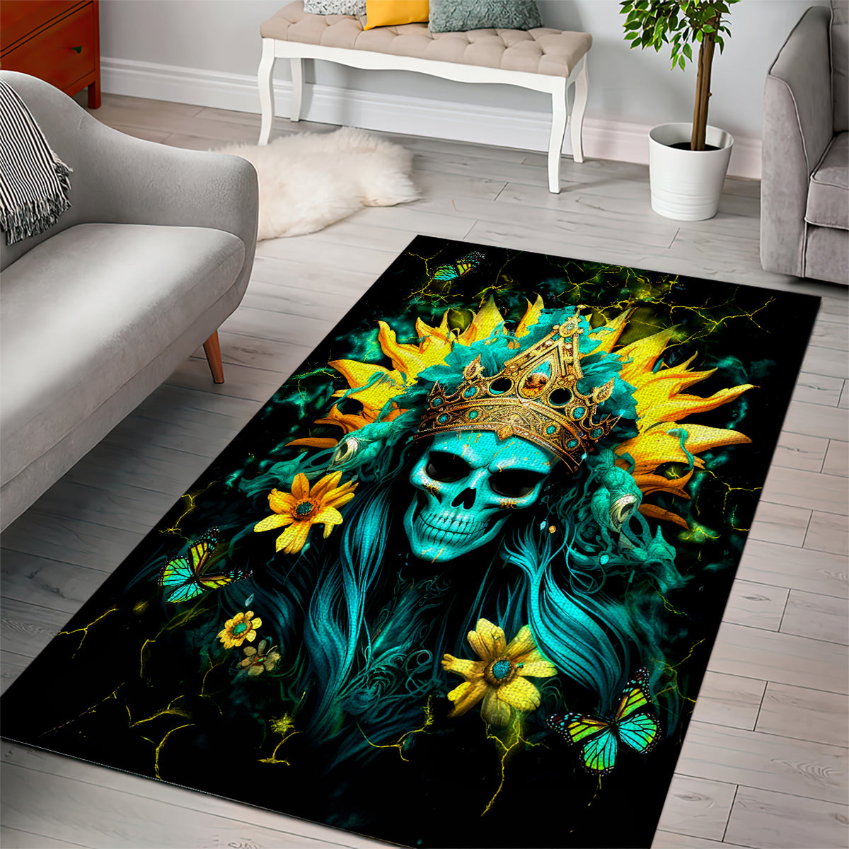 Sunflower Skull Area Rug Bitch I'm Not A Princess I'm The Fucking Queen - Wonder Print Shop